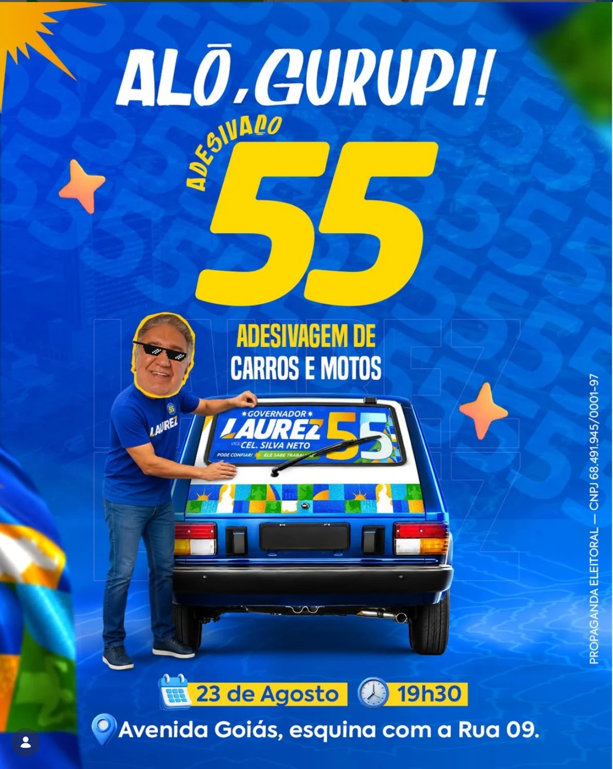 Laurez Moreira convida população para adesivaço do 55 em Gurupi