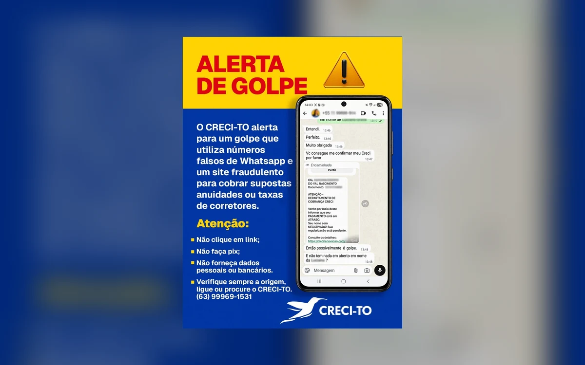 Golpe da falsa anuidade mira corretores do Tocantins; Creci explica como se proteger e o que fazer