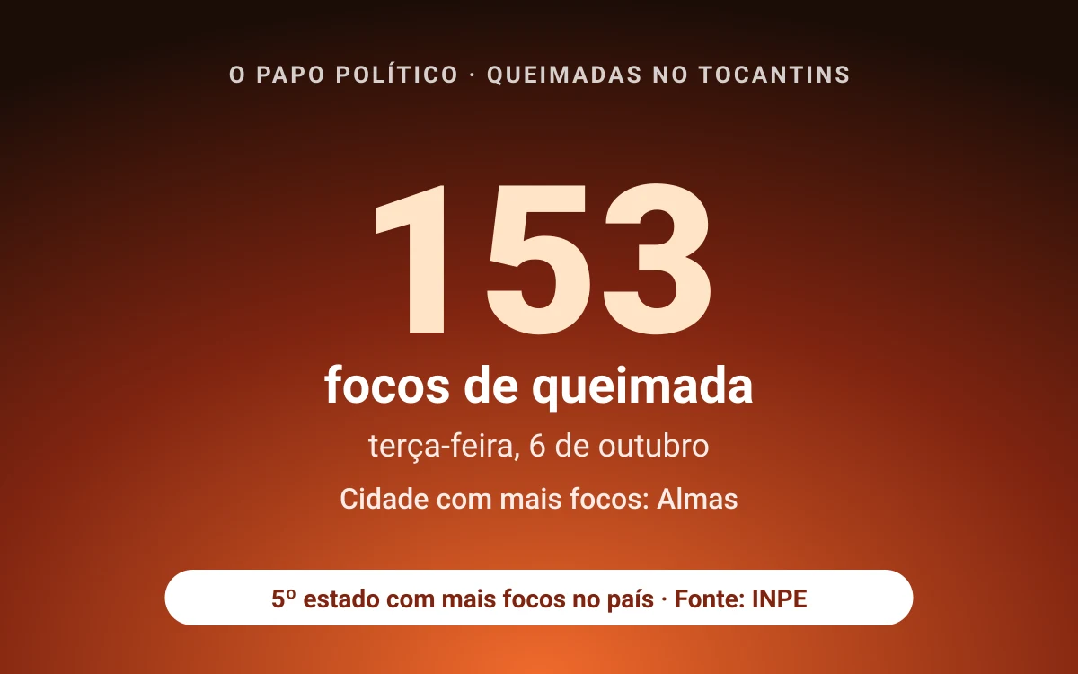 Tocantins registra 153 focos de queimada na terça-feira (6); Almas lidera