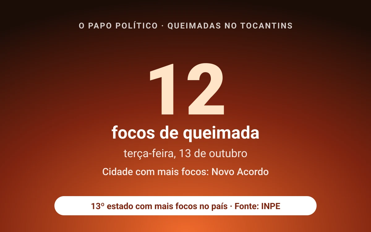 Tocantins registra 12 focos de queimada na terça-feira (13); Novo Acordo lidera